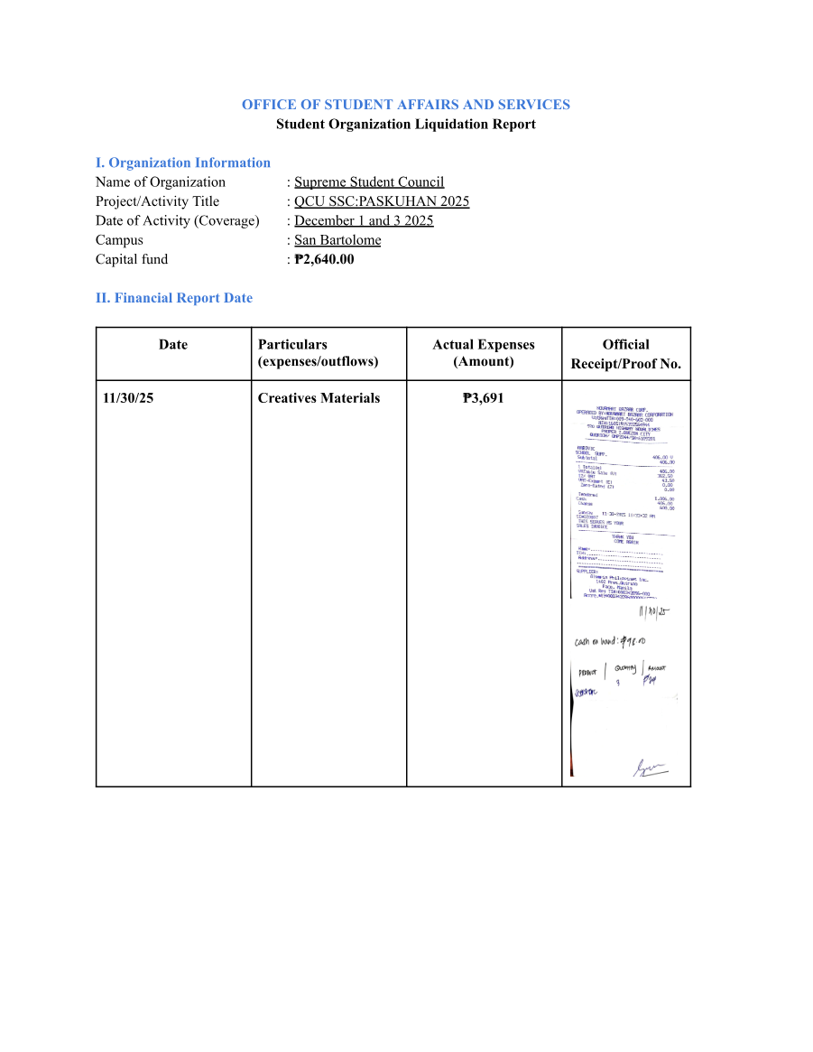 First page of Paskuhan 2025 — SSC Liquidation Report