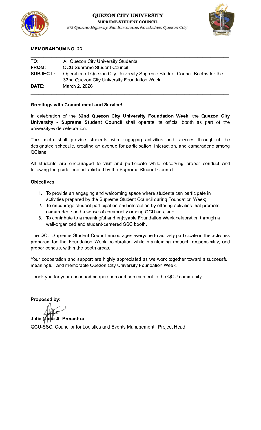 First page of Memorandum No. 23