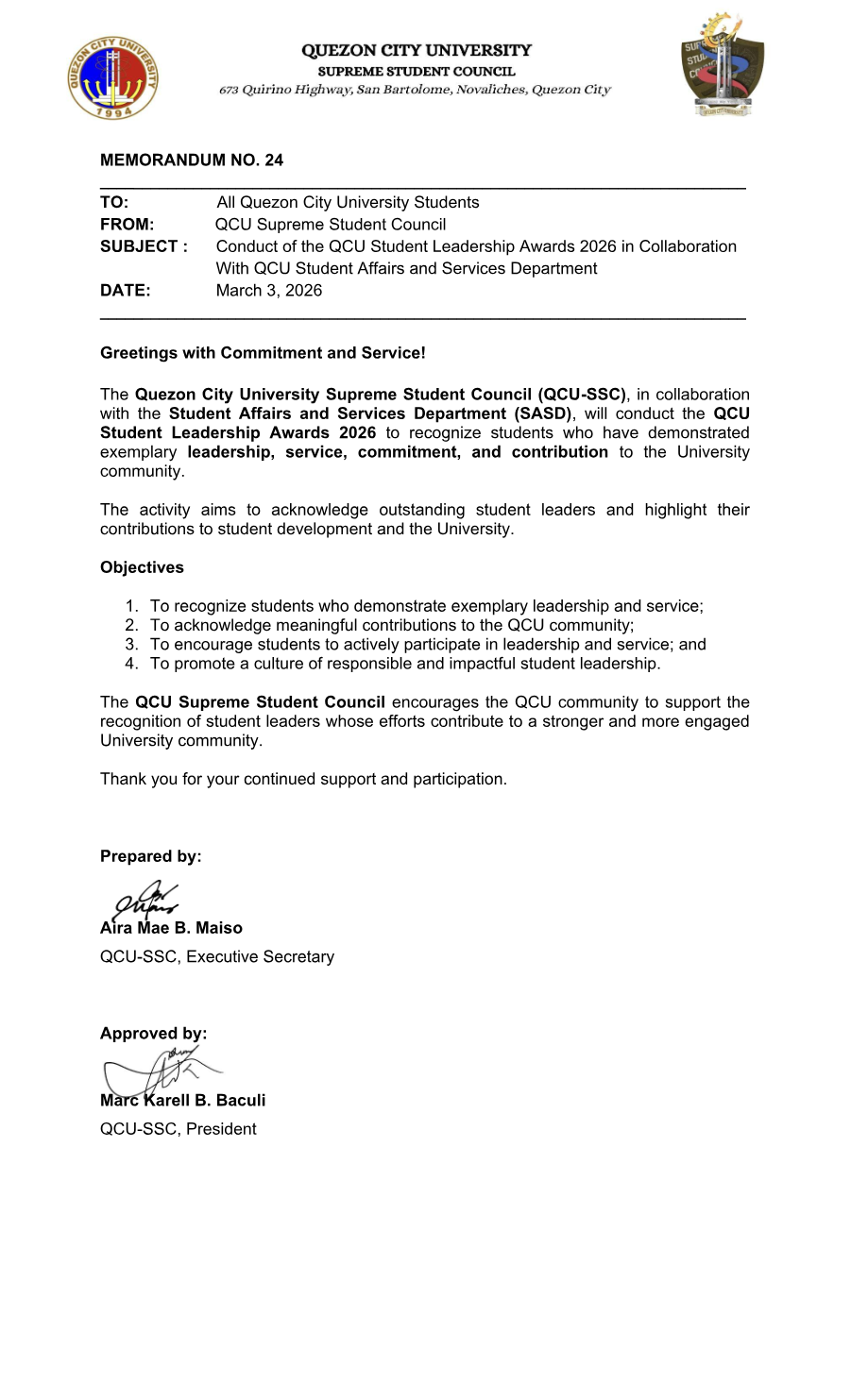 First page of Memorandum No. 24