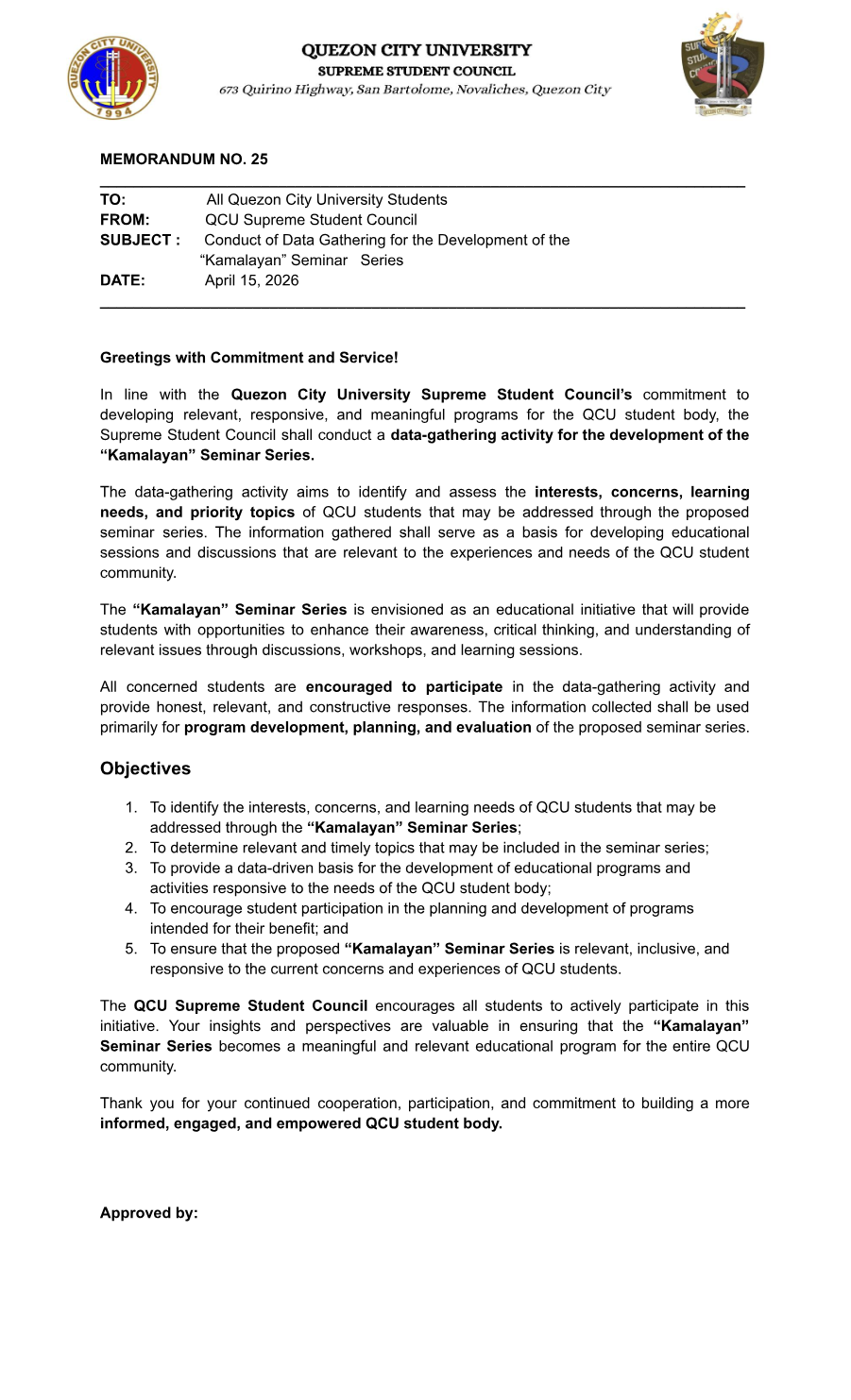 First page of Memorandum No. 25