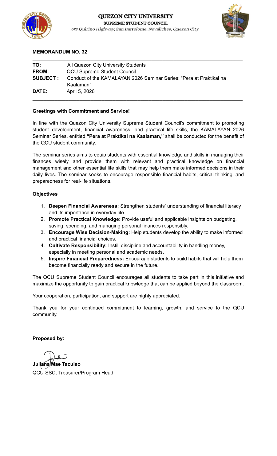 First page of Memorandum No. 32