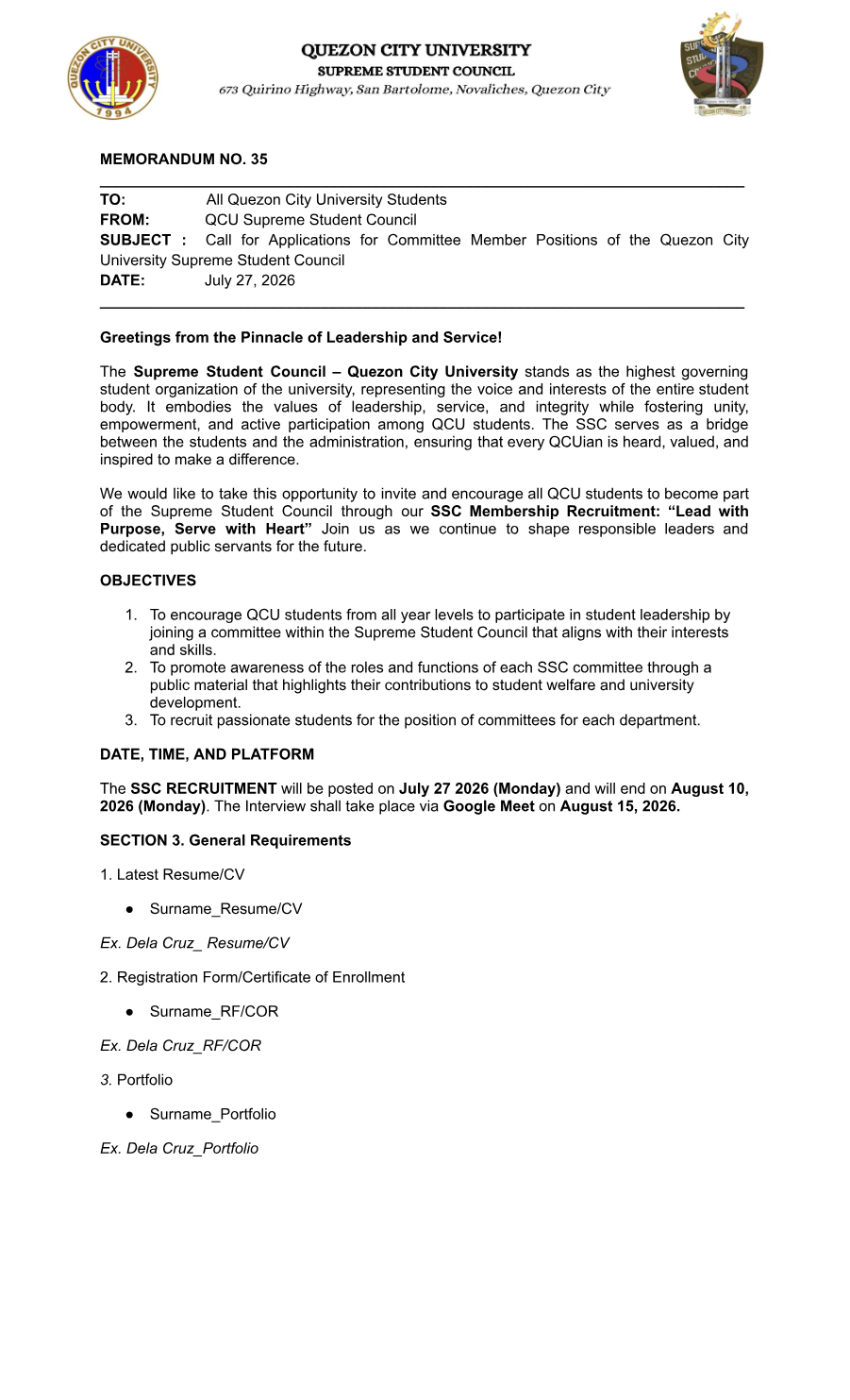 First page of Memorandum No. 35