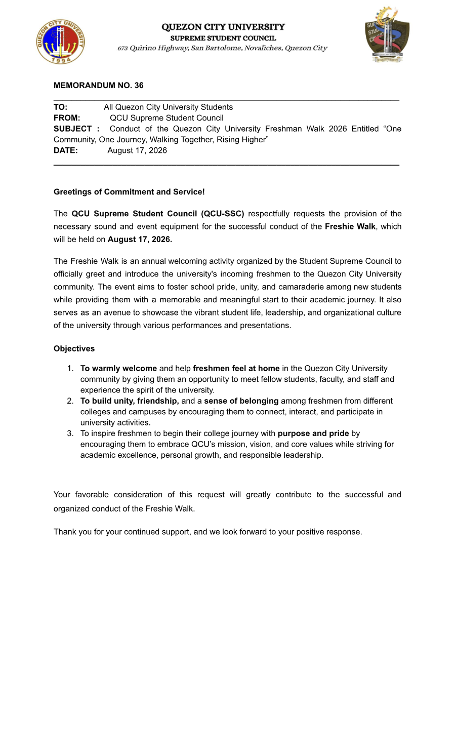 First page of Memorandum No. 36