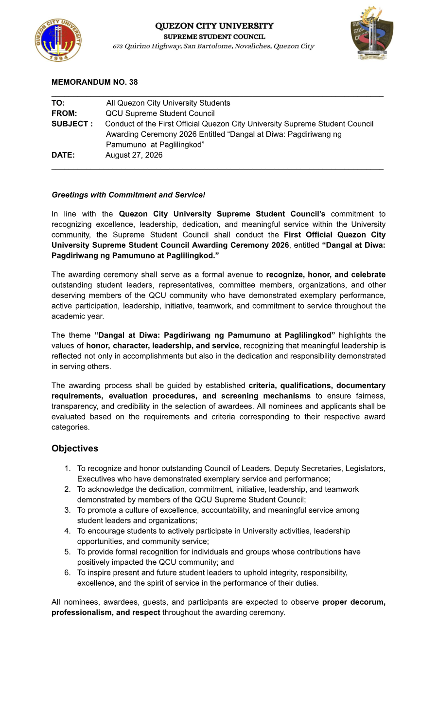 First page of Memorandum No. 38