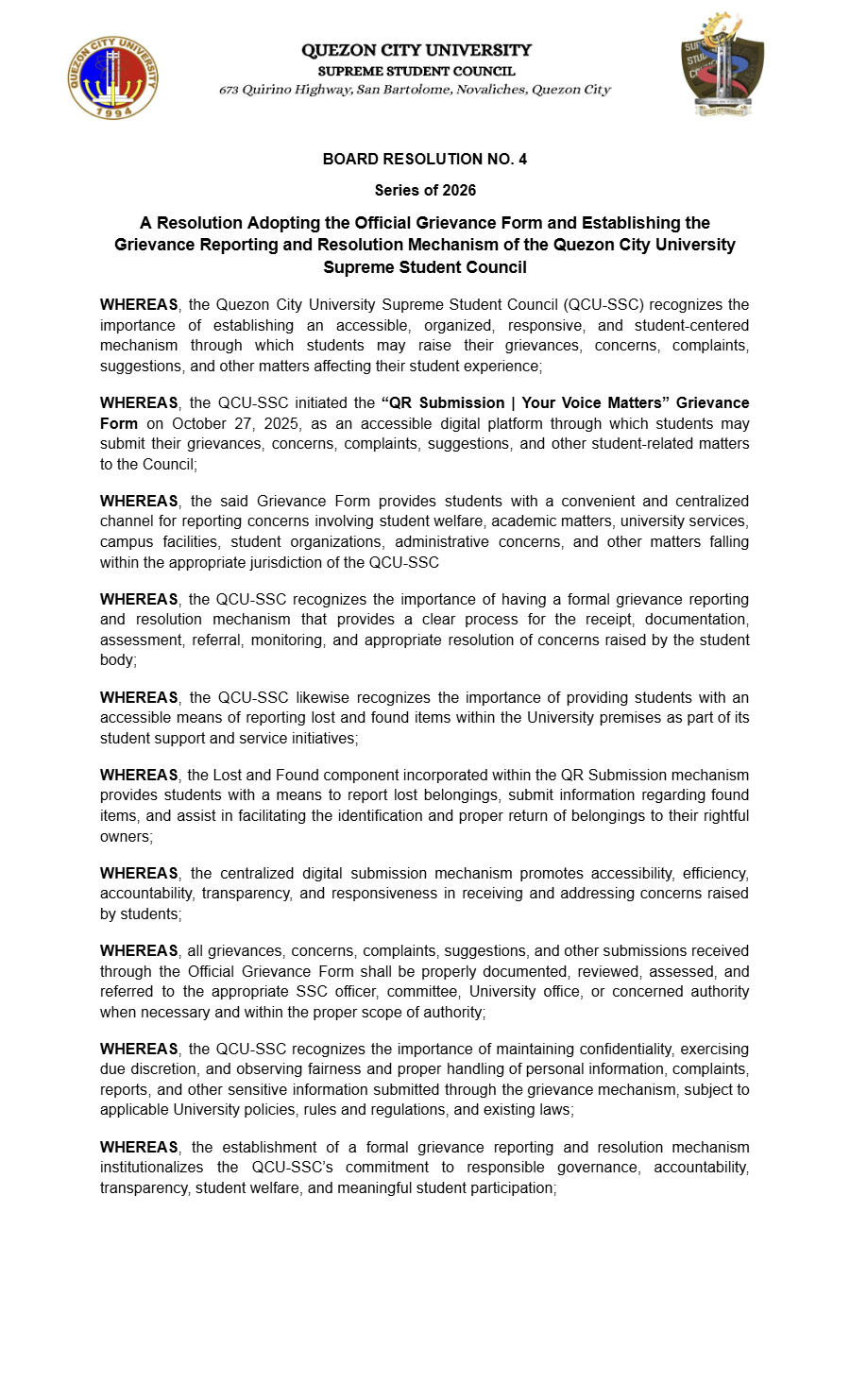 First page of Board Resolution No. 04: Board of Resolution No. 04