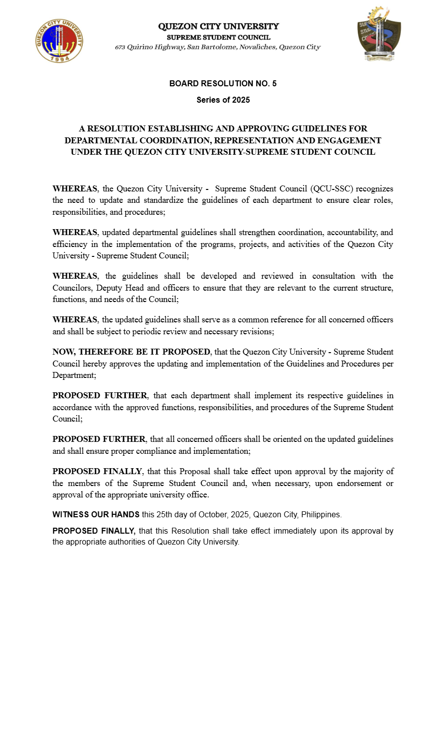 First page of Board Resolution No. 05: Board of Resolution No. 05