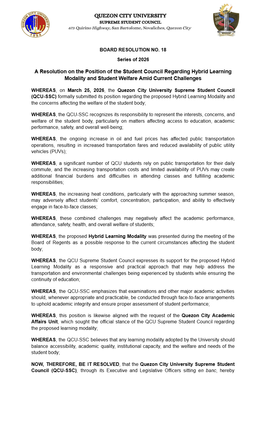 First page of Board Resolution No. 18: Board of Resolution No. 18