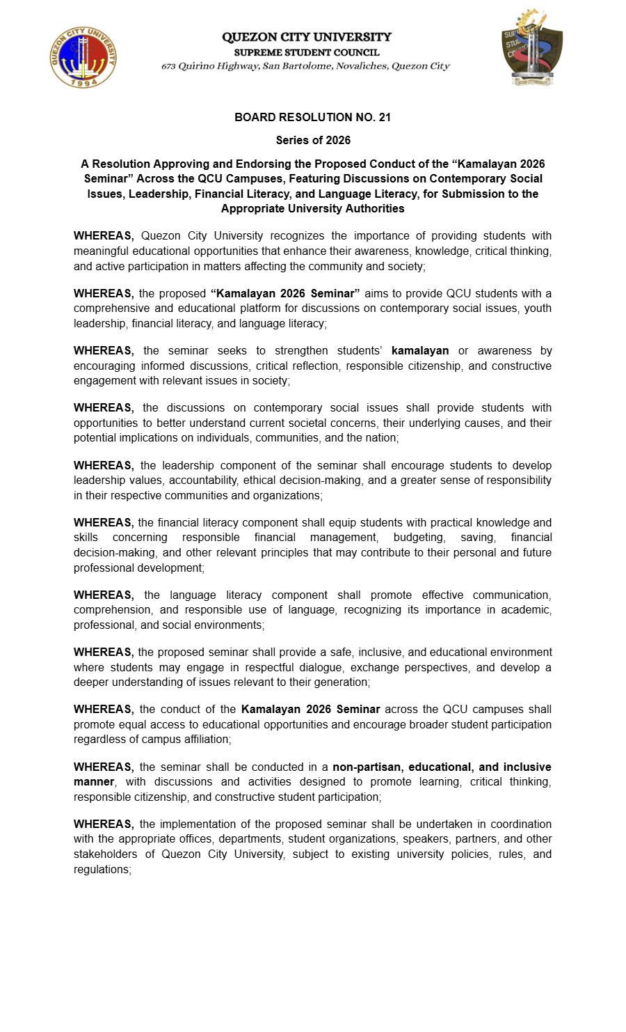 First page of Board Resolution No. 21: Board of Resolution No. 21