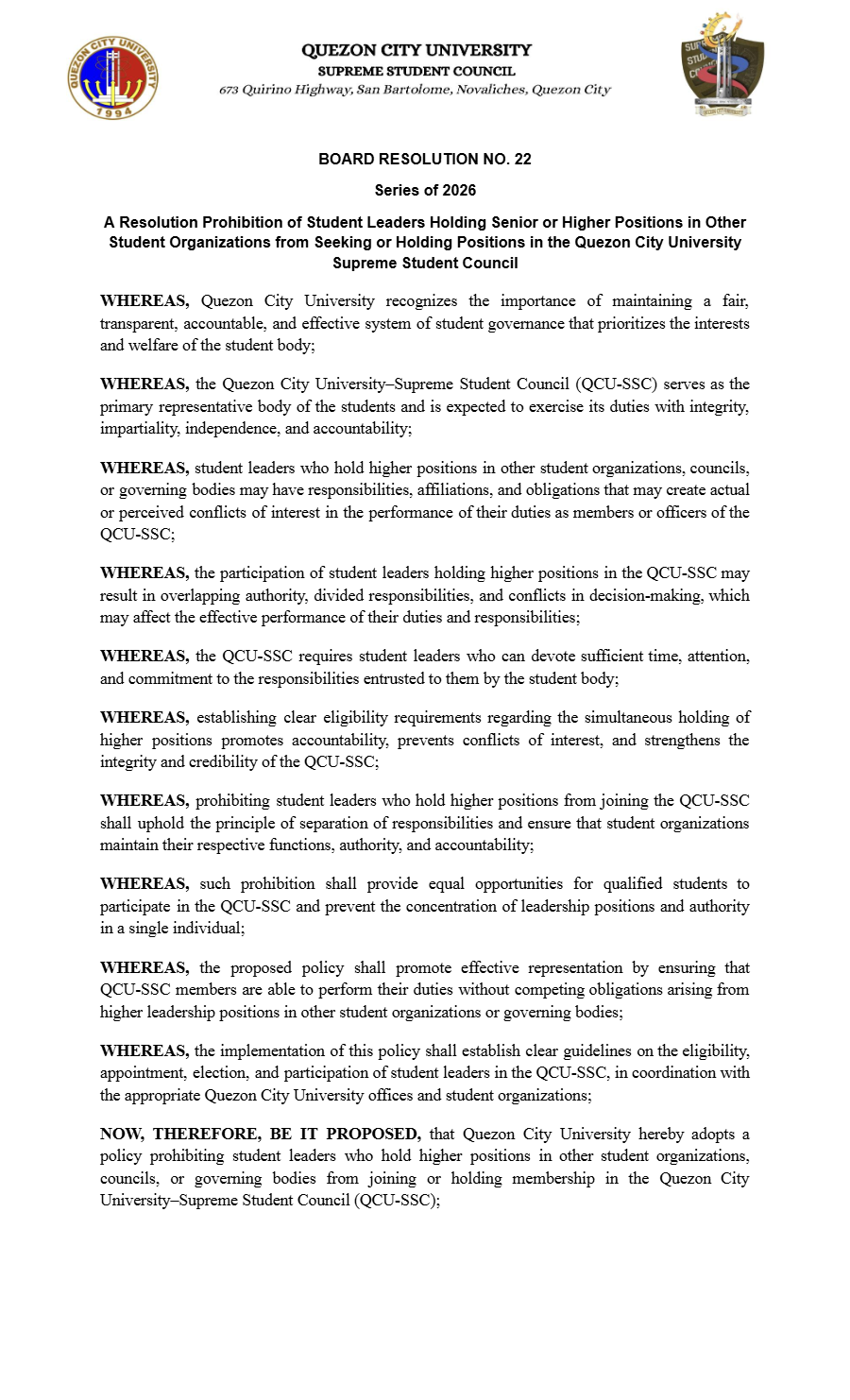 First page of Board Resolution No. 22: Board of Resolution No. 22