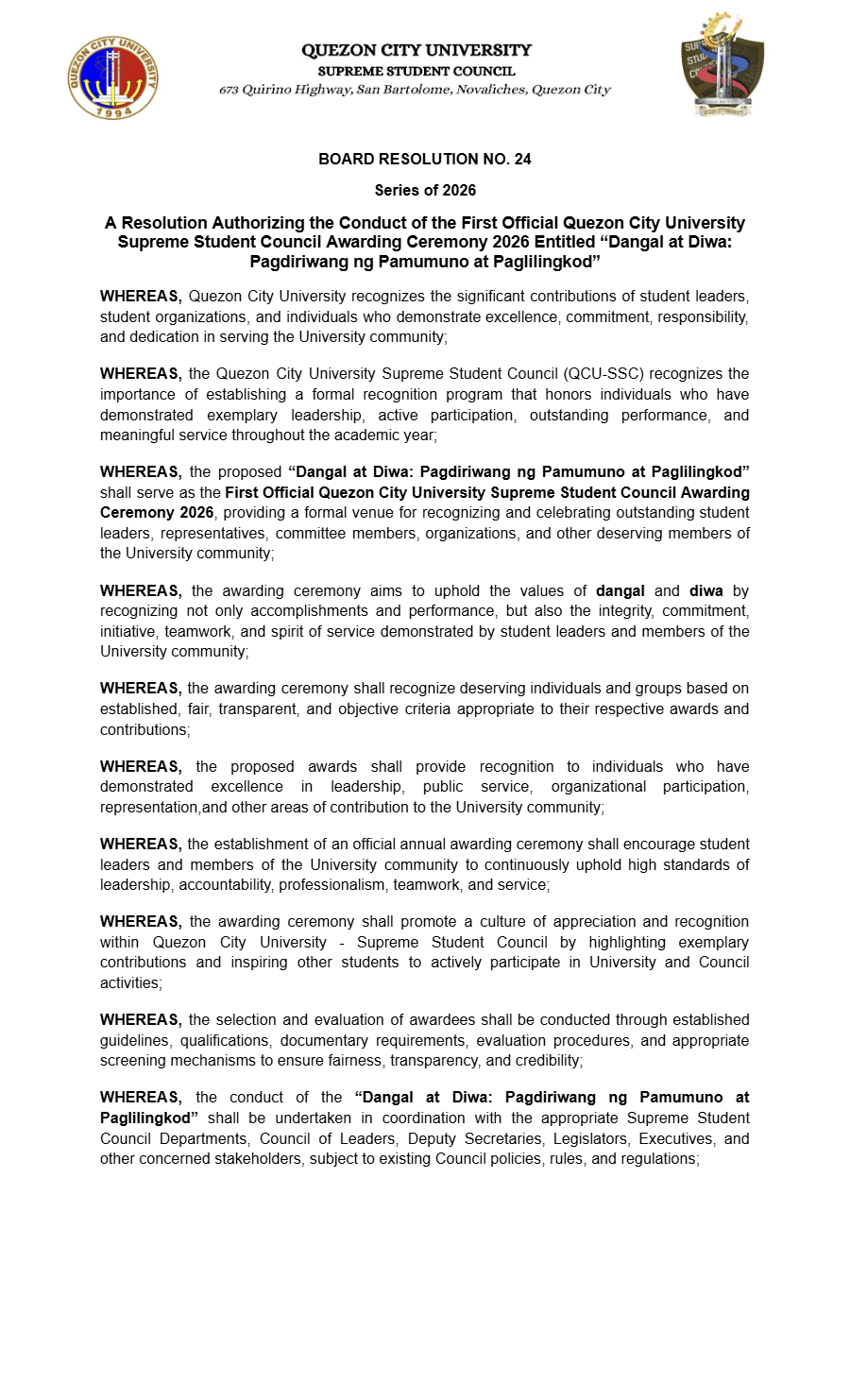 First page of Board Resolution No. 24: Board of Resolution No. 24