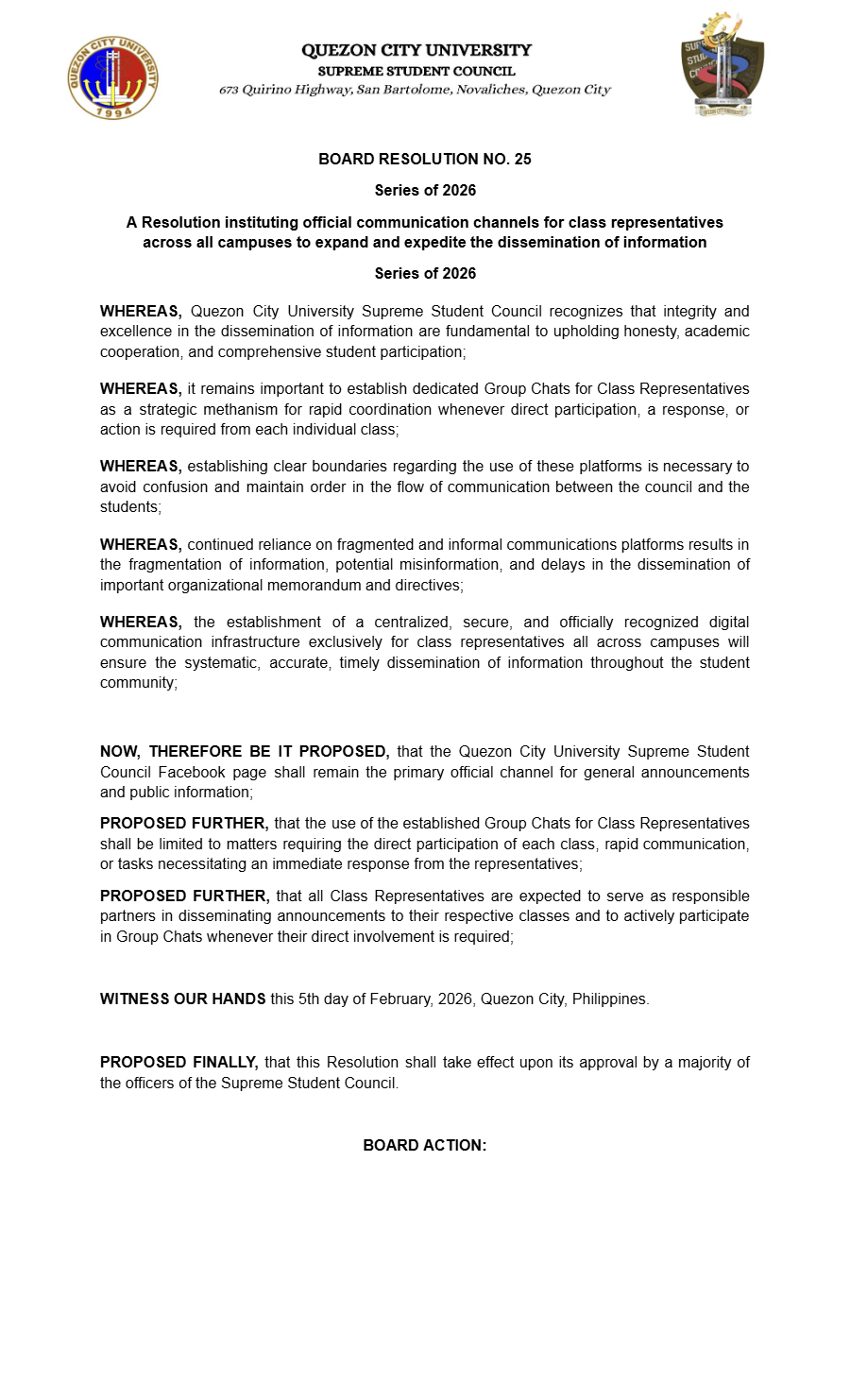 First page of Board Resolution No. 25: Board of Resolution No. 25